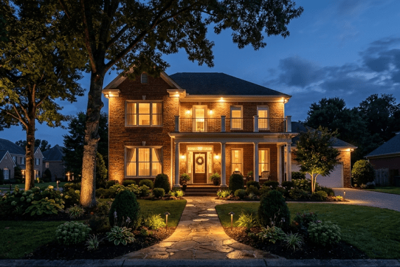 Professional outdoor lighting installation on a residential home in Franklin Tennessee