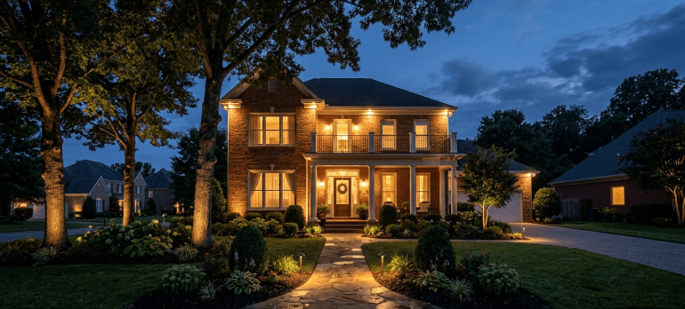 Professional outdoor lighting installation on a residential home in Franklin Tennessee